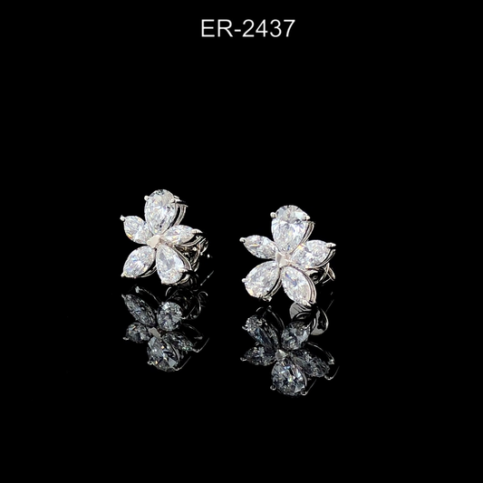 Diamond Flower Stud Earrings, Cluster Design Earrings, Floral Petal Studs.