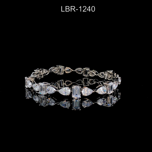 Emerald and Pear Cut Diamond Tennis Bracelet, Alternating Shape Link Bracelet, Statement Wrist Jewelry.
