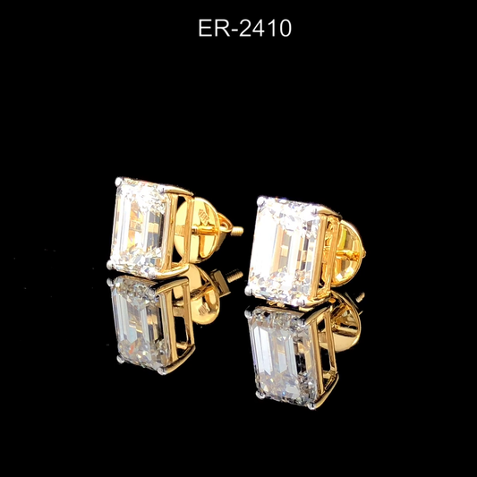 Emerald Cut Diamond Stud Earrings, Classic Solitaire Studs, Minimal Gold Earrings.
