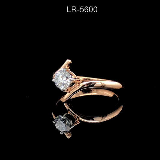 Round Diamond Twist Ring, Bypass Solitaire Ring, Curved Gold Band Engagement Ring.
