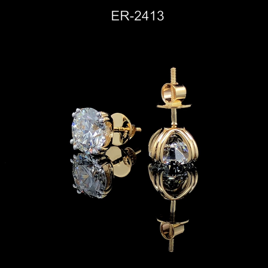 Round Diamond Stud Earrings, Classic Solitaire Studs, Prong Set Gold Earrings.