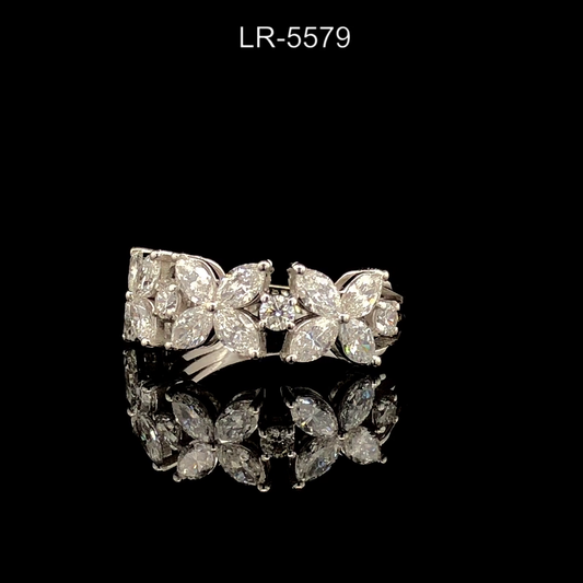 Floral Diamond Cluster Ring, Marquise Cut Flower Ring, Multi Stone Statement Ring, Vintage Inspired Gold Band.