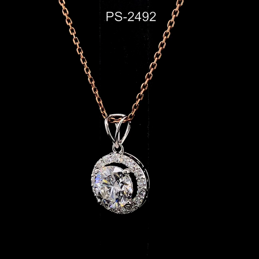 Round Cut Diamond Halo Pendant Necklace, Solitaire Halo Necklace, Classic Circle Pendant.