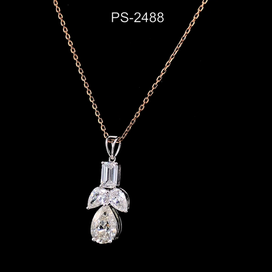 Pear Cut Diamond Pendant Necklace, Emerald & Pear Cut Accent Pendant, Floral Drop Necklace.