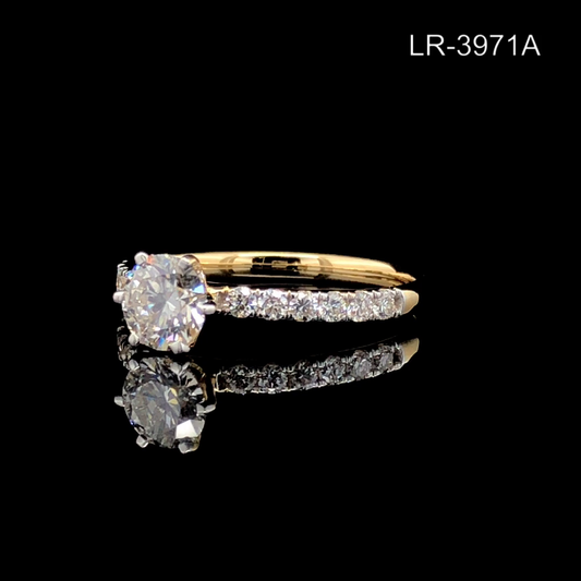 Round Cut Diamond Engagement Ring, Pavé Diamond Band Ring, Classic Solitaire Ring.