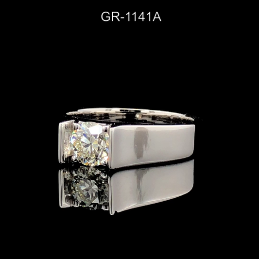 Round Cut Diamond Signet Ring, Bold Solitaire Diamond Ring, Wide Band Statement Ring.