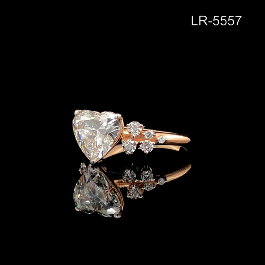 Heart Shape Diamond Ring, Cluster Side Stone Engagement Ring, Unique Bridal Ring.