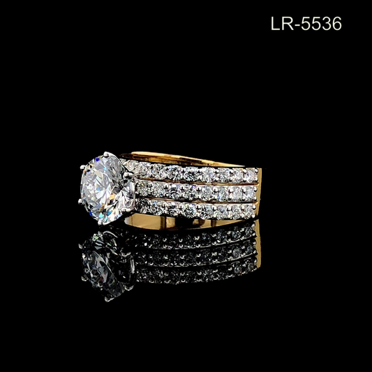 Round Cut Diamond Engagement Ring Set, Multi Row Pave Band Ring, Bridal Set Wedding Ring.