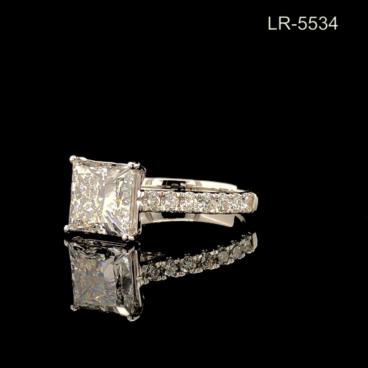 Princess Cut Diamond Engagement Ring, Solitaire with Pave Band, Classic Square Diamond Ring.