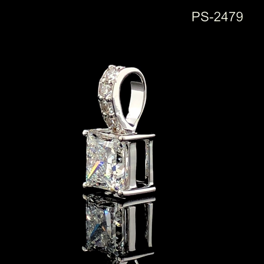 Princess Cut Diamond Pendant, Solitaire Square Diamond Necklace, Minimal Pendant with Diamond Bail.