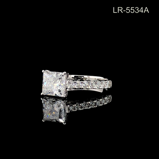 Princess Cut Diamond Engagement Ring with Pavé Band, Square Solitaire Ring.