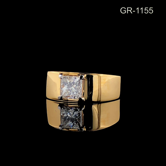 Princess Cut Diamond Signet Ring, Wide Band Solitaire Ring, Bold Gold Ring.