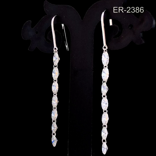 Oval Cut Diamond Drop Earrings, Linear Diamond Dangle Earrings, Minimal Chain Drop Design.