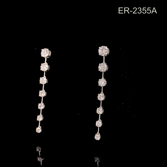 Round Diamond Drop Earrings, Linear Diamond Dangle Earrings, Minimal Vertical Line Design.
