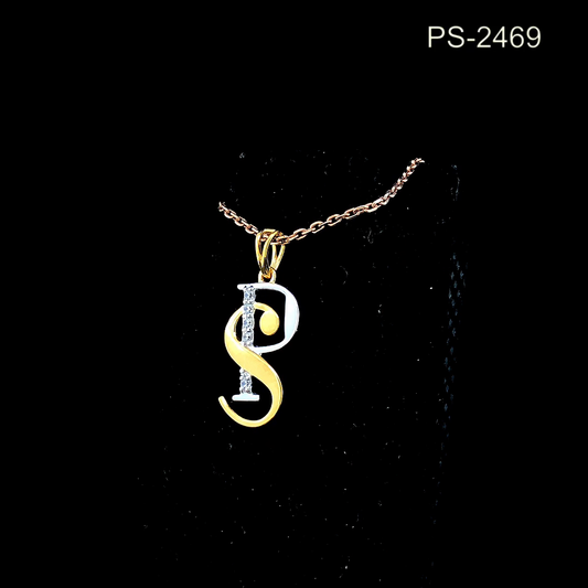 PS Initial Diamond Pendant Necklace, Two Tone Letter Pendant, Minimal Alphabet Design.