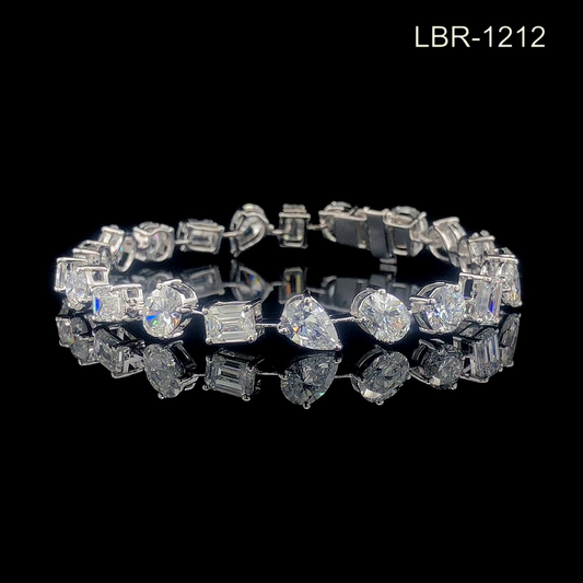 Mixed Shape Diamond Bracelet, Multi Cut Diamond Line Bracelet, Geometric Link Design.