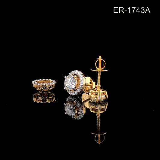Round Diamond Halo Stud Earrings, Solitaire Center Halo Studs, Screw Back Design.