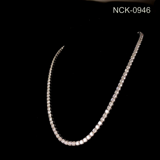 Round Diamond Tennis Necklace, Classic Diamond Line Necklace, Prong Set Necklace.