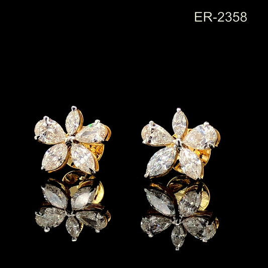 Marquise and Pear Diamond Flower Stud Earrings, Mixed Shape Cluster Earrings