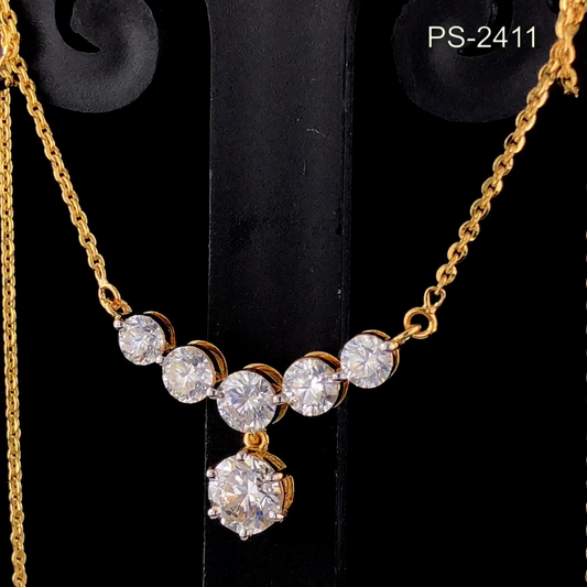 Round Diamond Drop Necklace, Five Stone Diamond Necklace with Dangle Pendant.