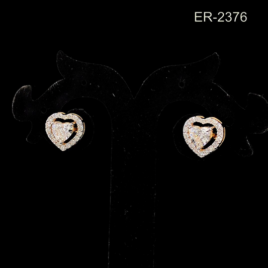 Heart Shape Diamond Halo Stud Earrings Solid Gold, Double Heart Diamond Earrings.