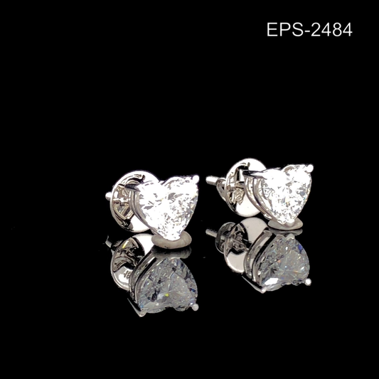 Heart Shape Diamond Stud Earrings, Classic Solitaire Setting.