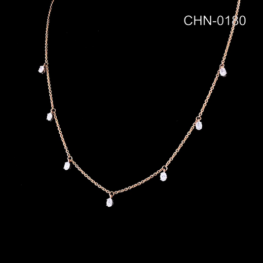 Oval Cut Dainty Drop Diamond Necklace, Station Style Chain.