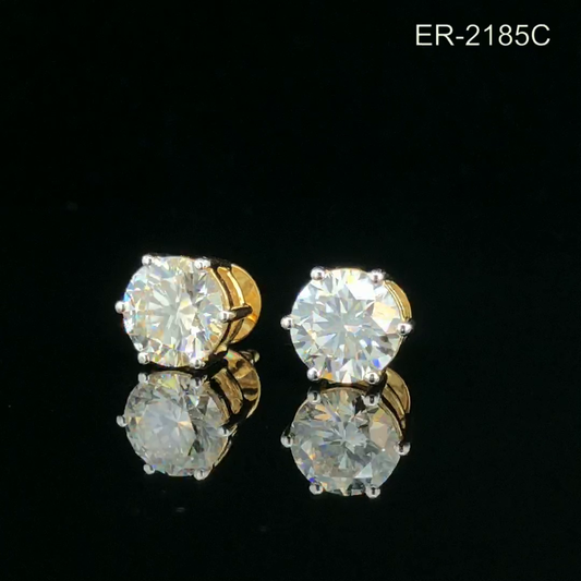 Round Cut Diamond Stud Earrings in Solid Gold 6 Prong Basket Setting.