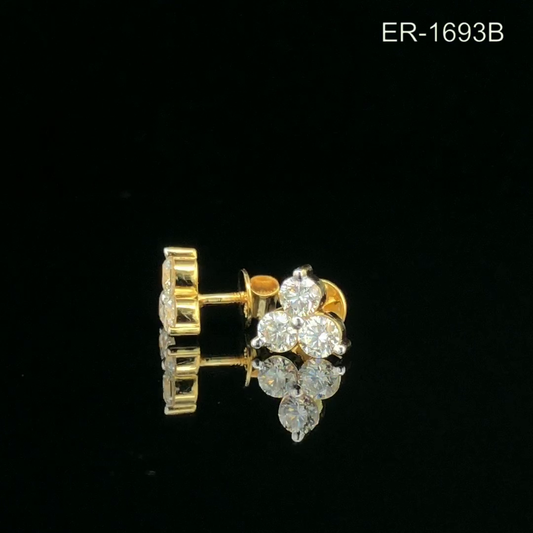 Round Cut Diamond Cluster Stud Earrings in Solid Gold Floral Trio Design.