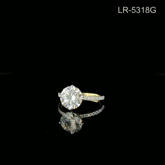 Round Cut Diamond Solitaire Ring with Pavé Band.