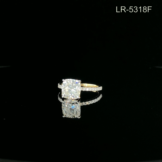 Cushion Cut Diamond Solitaire Ring with Pavé Band.