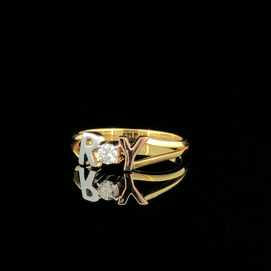 R Y Initial Diamond Ring with Round Cut Center Stone.