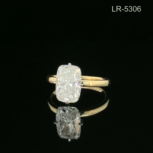 Elongated Cushion Cut Solitaire Diamond Ring with Classic Prong Setting and Plain Band