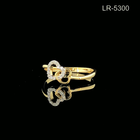 Double Heart Diamond Ring with Interlocking Open Hearts and Pavé Accents.