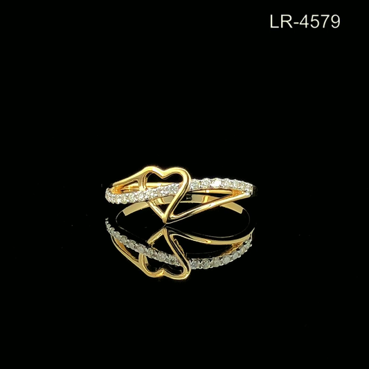 Open Heart Diamond Ring with Pavé Band and Twisted Split Shank Design.