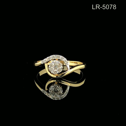 Round Diamond Cluster Ring with Swirl Bypass Design and Pavé Accents.
