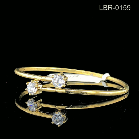 Round Diamond Open Cuff Bangle with Dual Solitaire Ends and Minimalist Design.