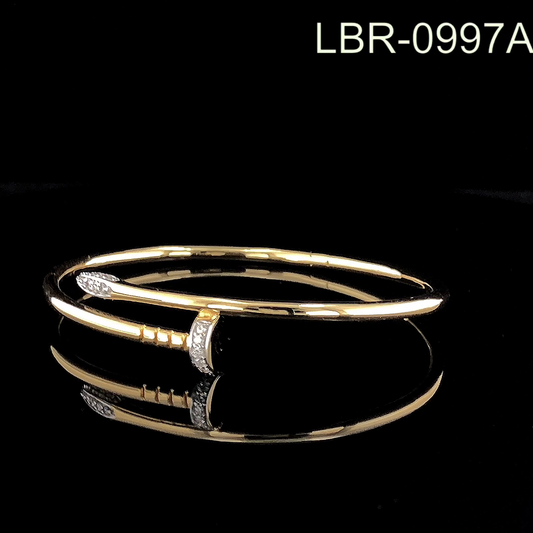 Diamond Nail Design Open Cuff Bangle with Pavé Accents and Minimalist Style.