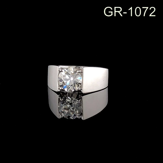 Wide Band Solitaire Diamond Ring with Bold Flat Design.