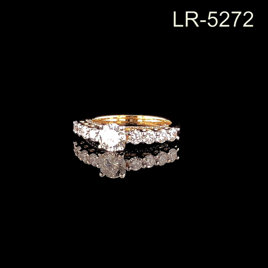 Round Cut Diamond Solitaire Ring with Pavé Band, Classic Engagement Style.