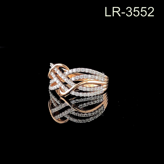 Multi Row Pavé Diamond Criss Cross Ring, Intertwined Wave Design, Statement Band Ring.