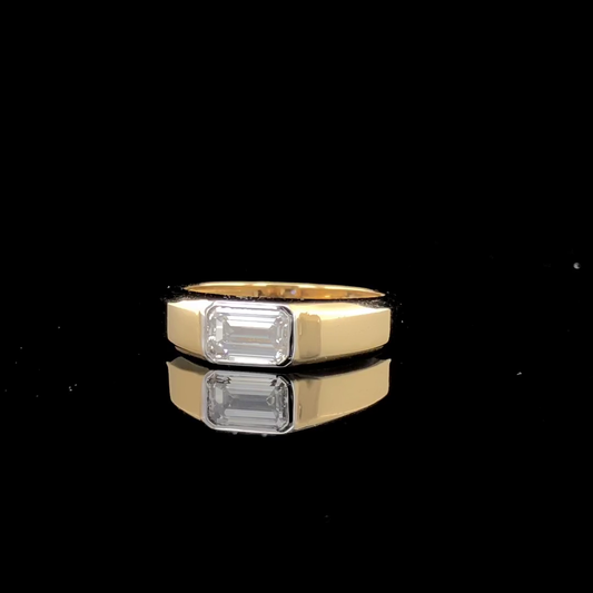 Emerald Cut Bezel Set Solitaire Ring, East West Band Ring.
