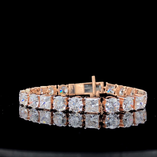 Alternating Round and Princess Cut Diamond Tennis Bracelet, Four Prong Set.
