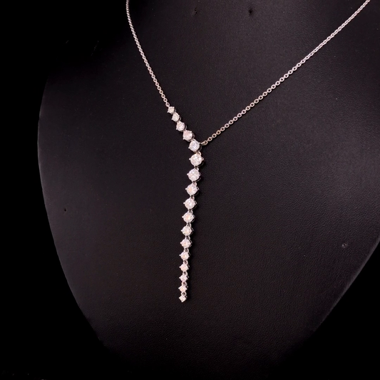 Round Diamond Lariat Necklace, Graduating Drop Y Necklace.