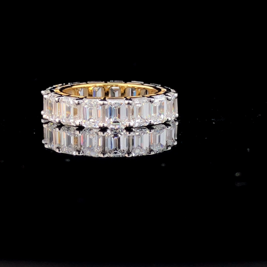 Emerald Cut Full Eternity Band, Prong Set Diamond Wedding Ring.