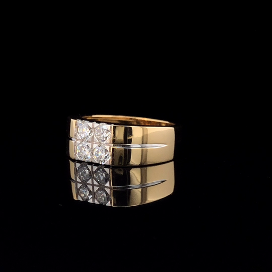Four Stone Round Diamond Square Cluster Ring, Wide Band Men's Statement Ring.