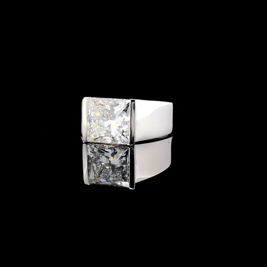 Princess Cut Bezel Set Solitaire Ring, Wide Band Men's Statement Ring.