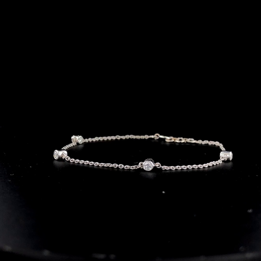 Diamond by the Yard Bracelet, Bezel Set Round Diamond Station Chain Bracelet.