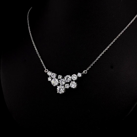 Round Diamond Scatter Cluster Pendant Necklace, Graduating Round Brilliant Chain.