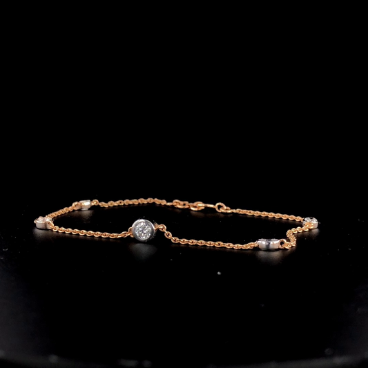 Five Stone Diamond by the Yard Bracelet, Bezel Set Round Diamond Station Two Tone Chain.
